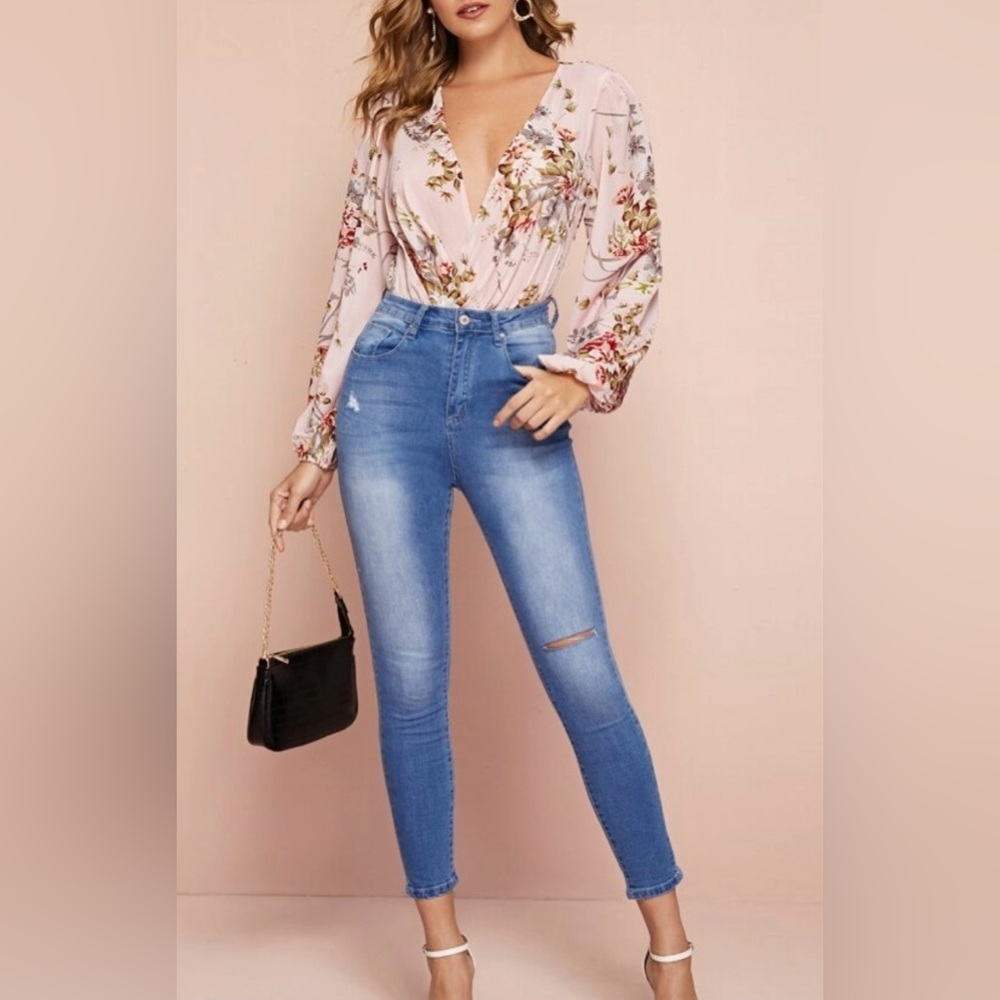 SHEIN Pink Floral Bodysuit